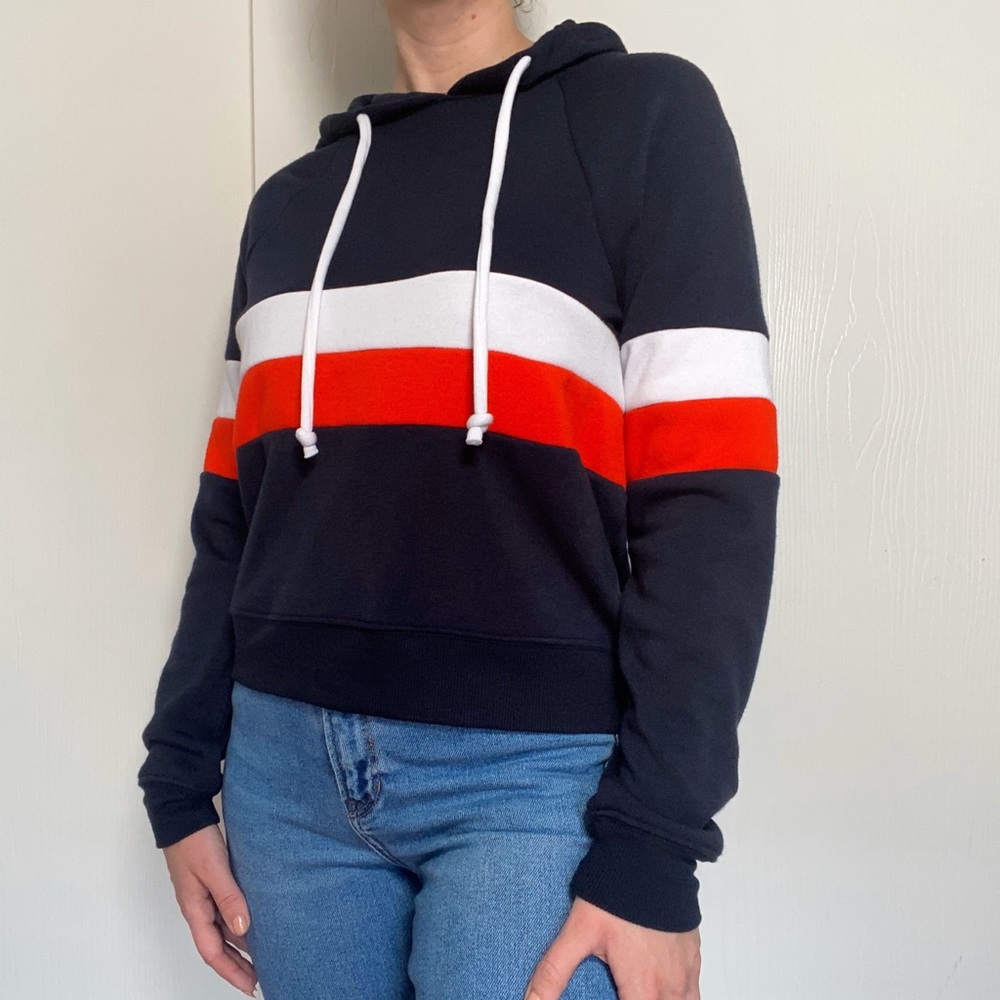 Full Tilt Stripe Color Block Navy Women’s Hoodie